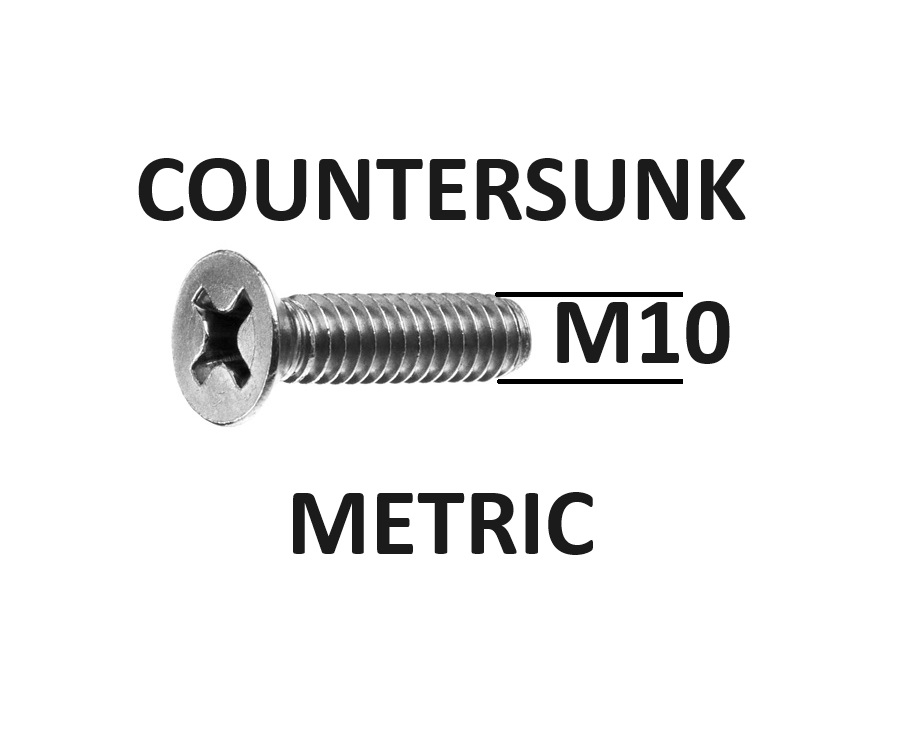 10mm Countersunk Machine Screws Stainless Steel Grade 316 Select Length